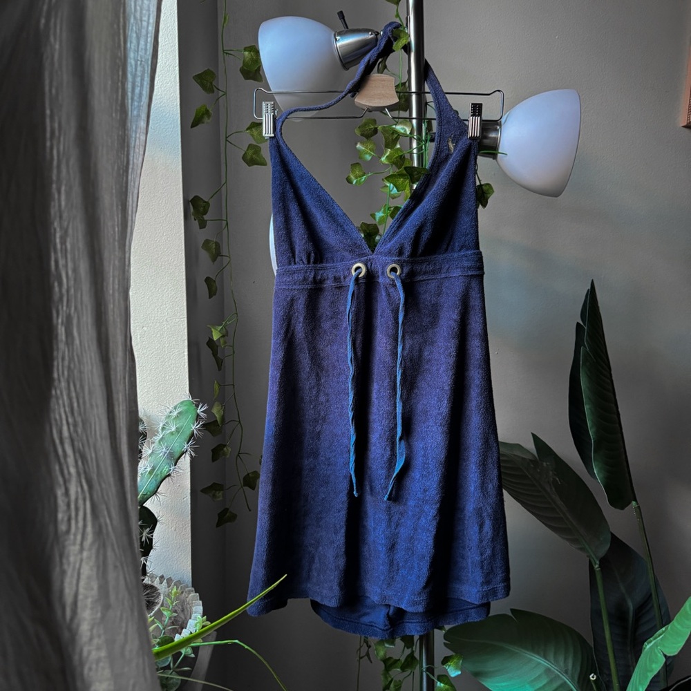 Ralph Lauren Navy Halter Terry Knit Camisole Dress